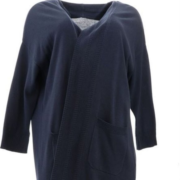 NWT ISAAC MIZRAHI DROP SHOULDER OPEN SWEATER CARDIGAN NIGHT INDIGO XXS - Picture 2 of 10